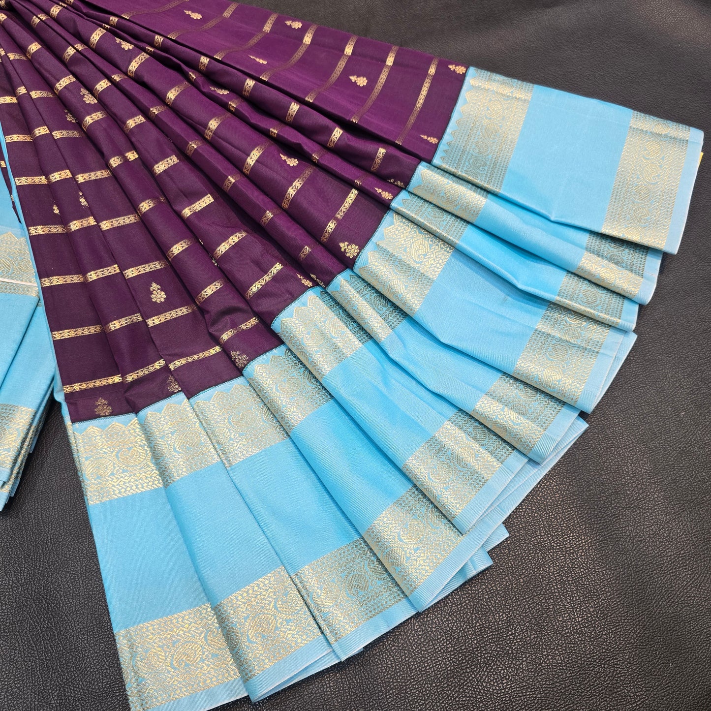 Grand Entry Guaranteed – Purple Body with Sky Blue Zari Border