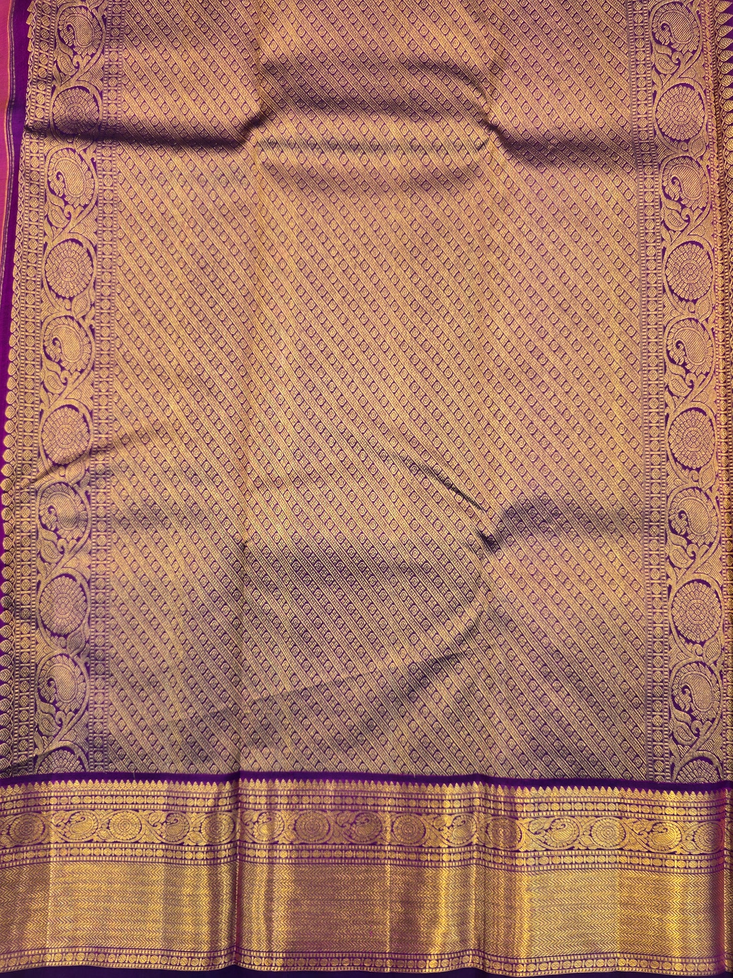 Kanchipuram Silk Saree Pink with Purple Border Bridal Traditional Saree