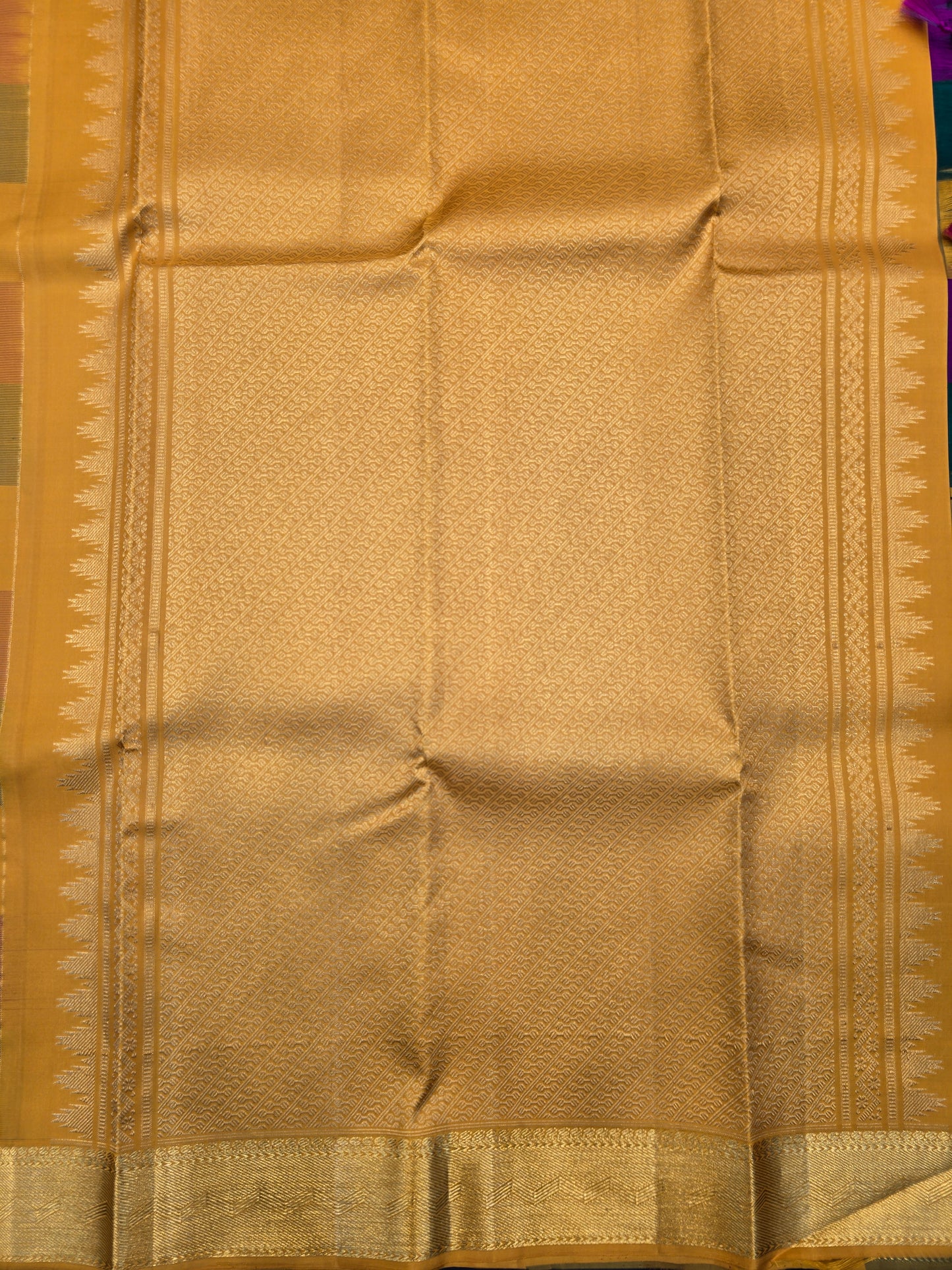 Kanchipuram Silk Saree Mustard Gold with Multi Color Border Bridal Traditional Saree