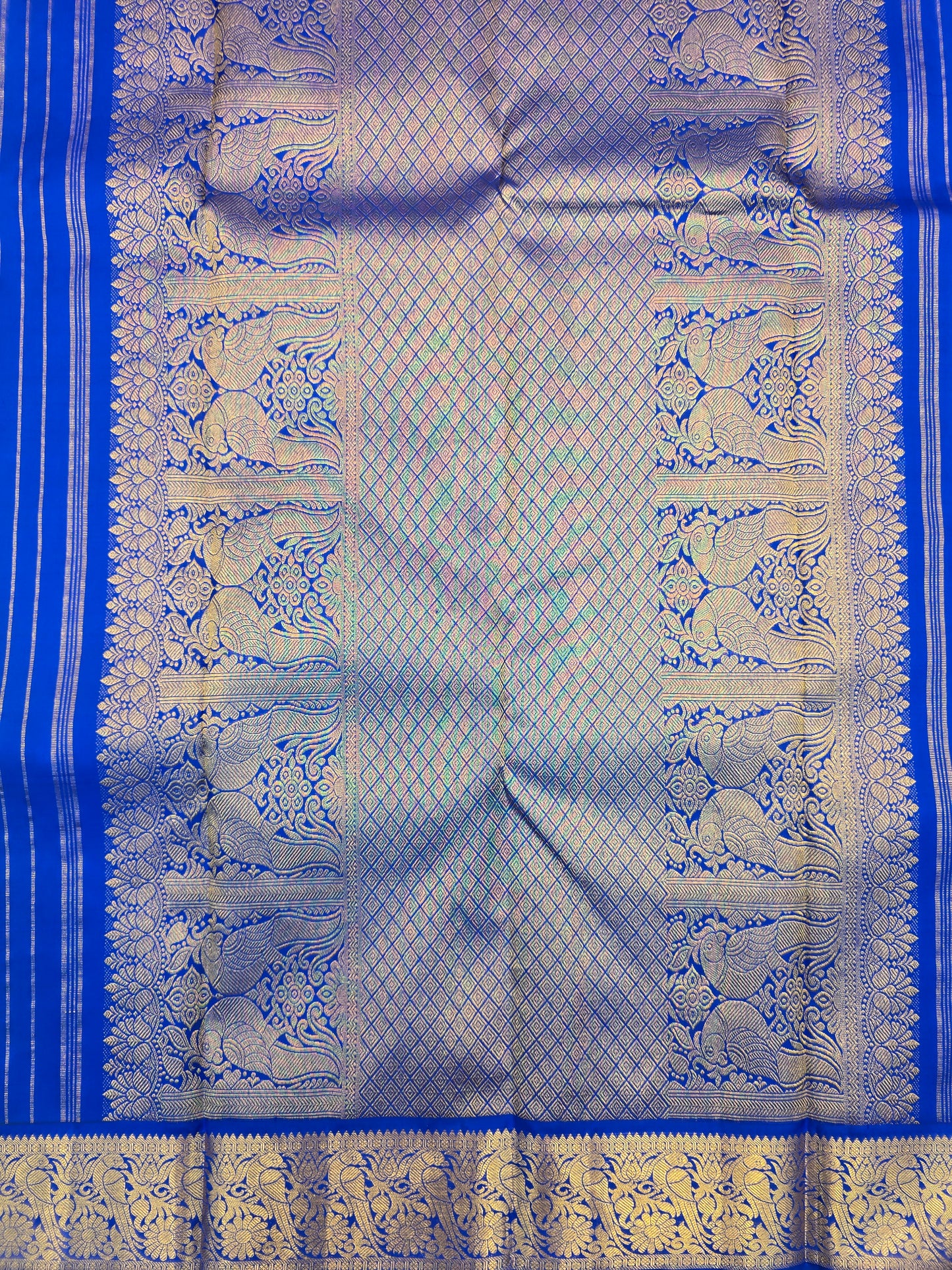 Parrot Green Kanchipuram Silk Saree with Royal Blue Border Zari Pallu Bridal Saree
