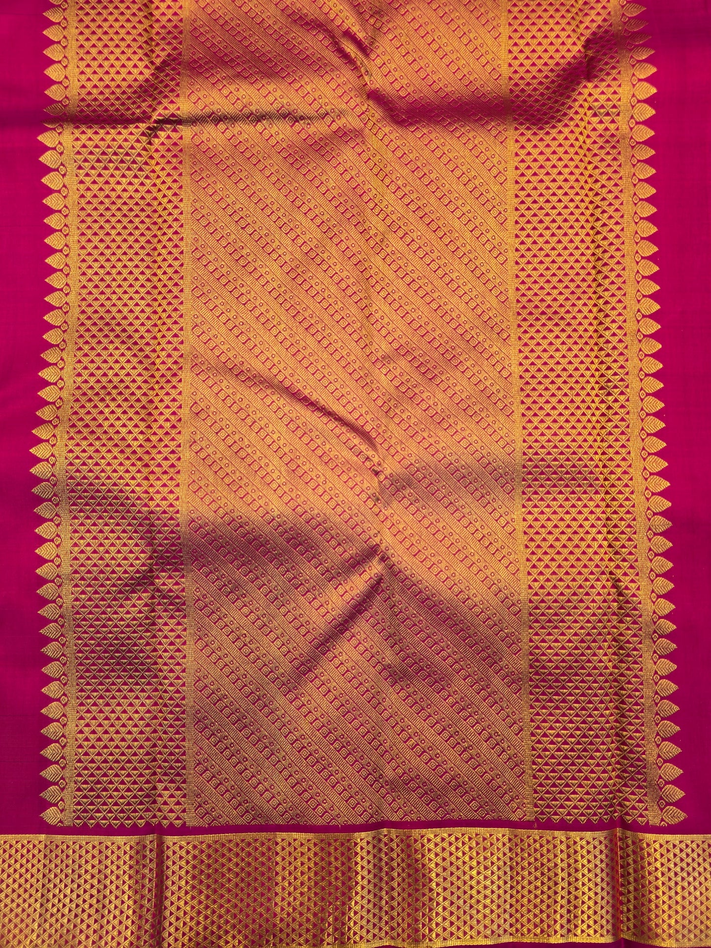 Purple Kanchipuram Silk Saree with Gold Zari Pallu Pink Border Bridal Saree