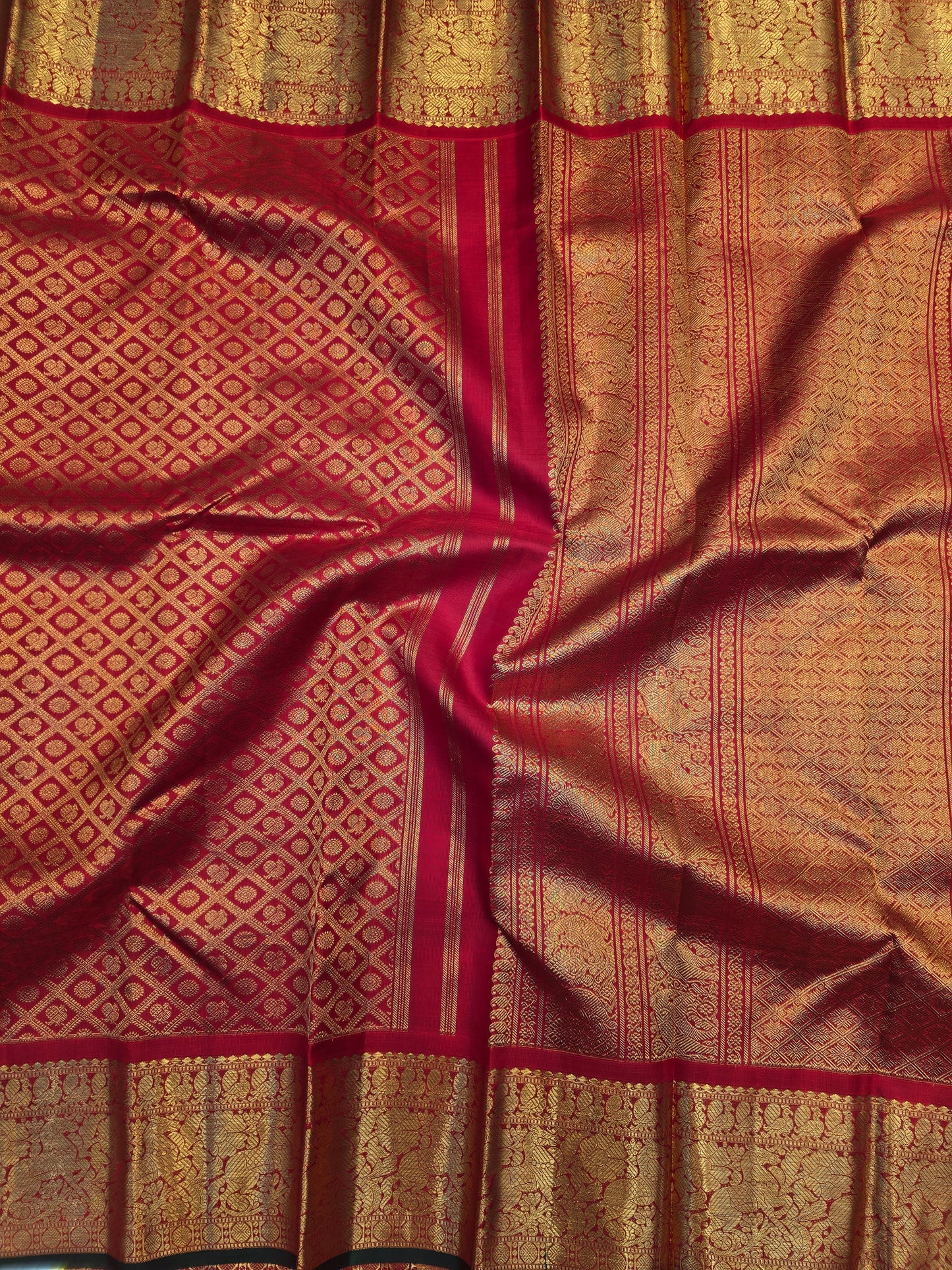 Red Kanchipuram Silk Saree with Elephant Zari Border Traditional Bridal Saree