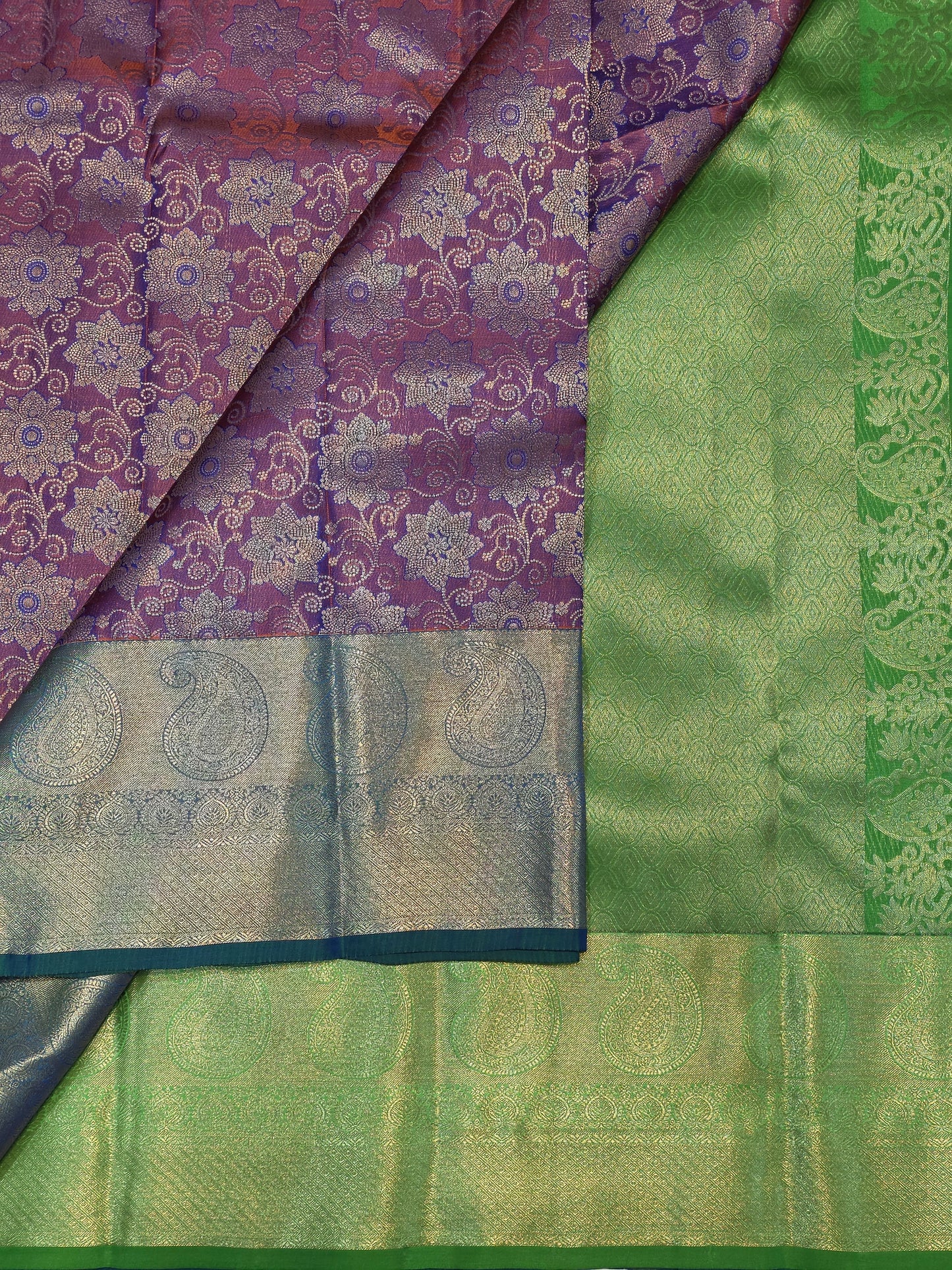 Dusty Rose Mauve Pure Mix Silk Saree with Sage Green Gold Zari Border | Bridal & Traditional Saree