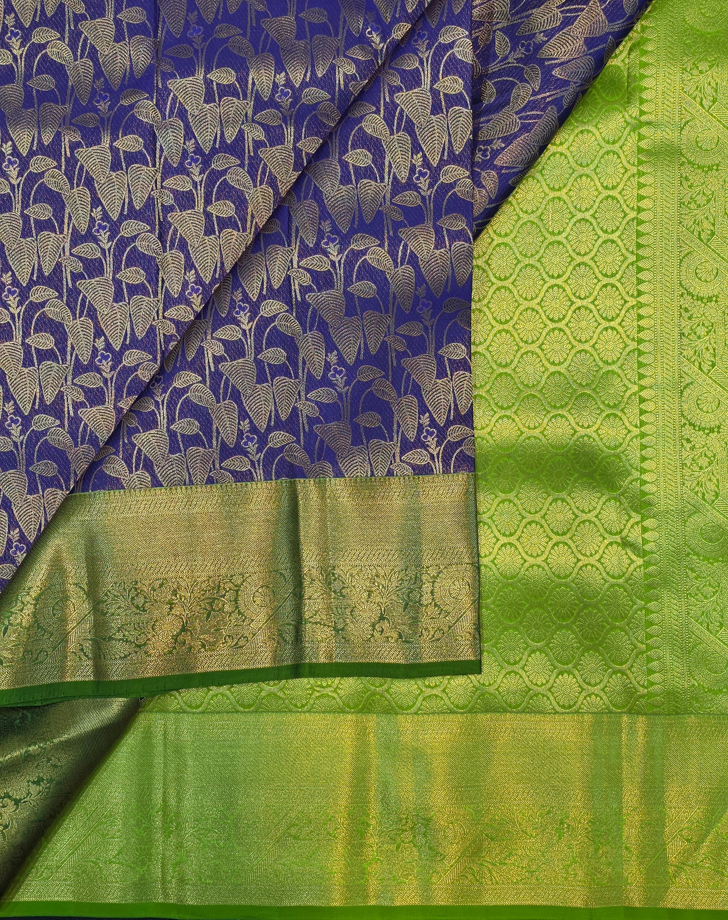 Royal Purple Pure Mix Silk Saree with Parrot Green Gold Zari Border | Bridal & Traditional Saree