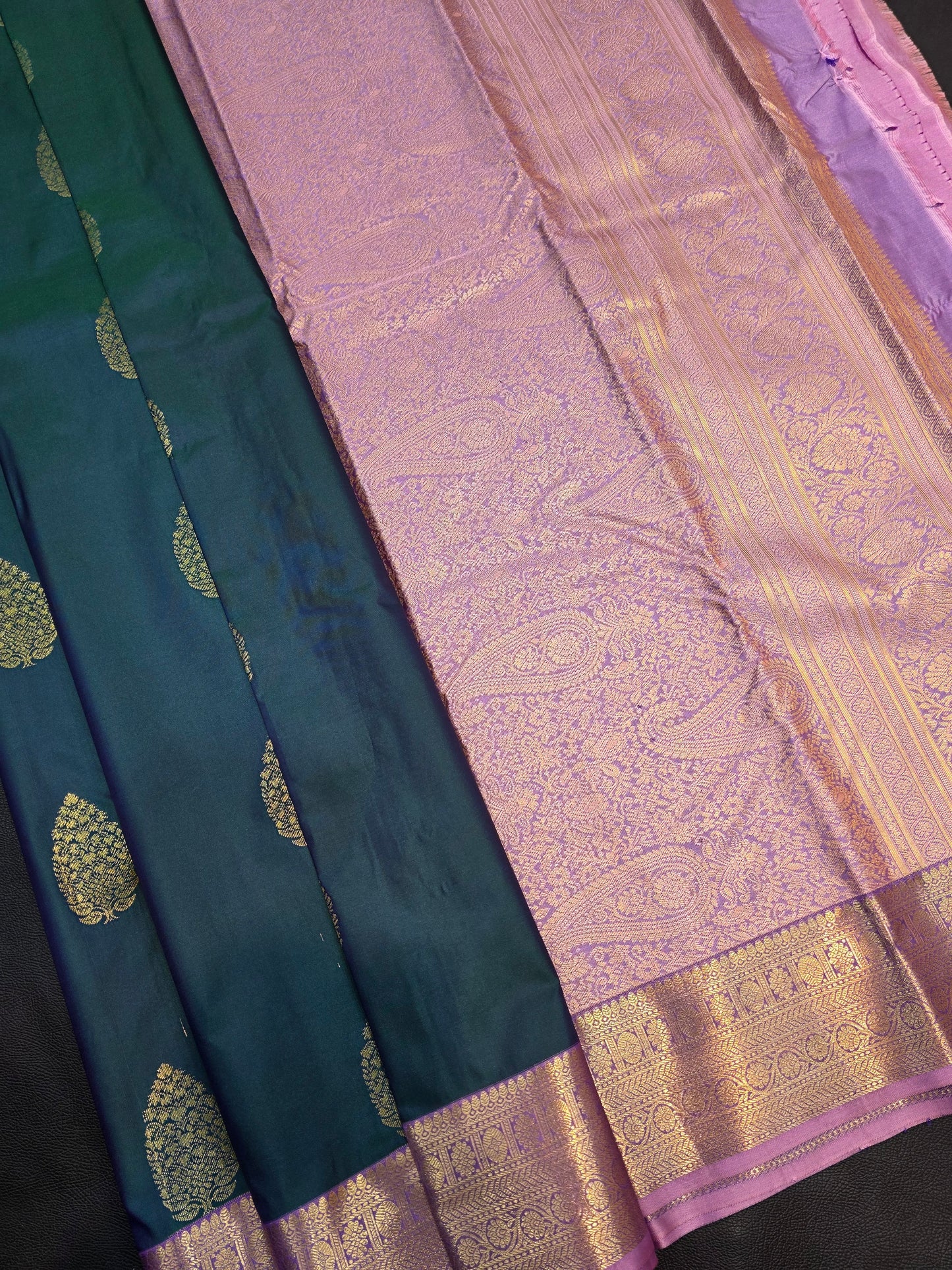 Peacock Blue Semi Silk Saree with Zari Paisley Buttas & Lavender Rich Pallu | Traditional Festive Saree