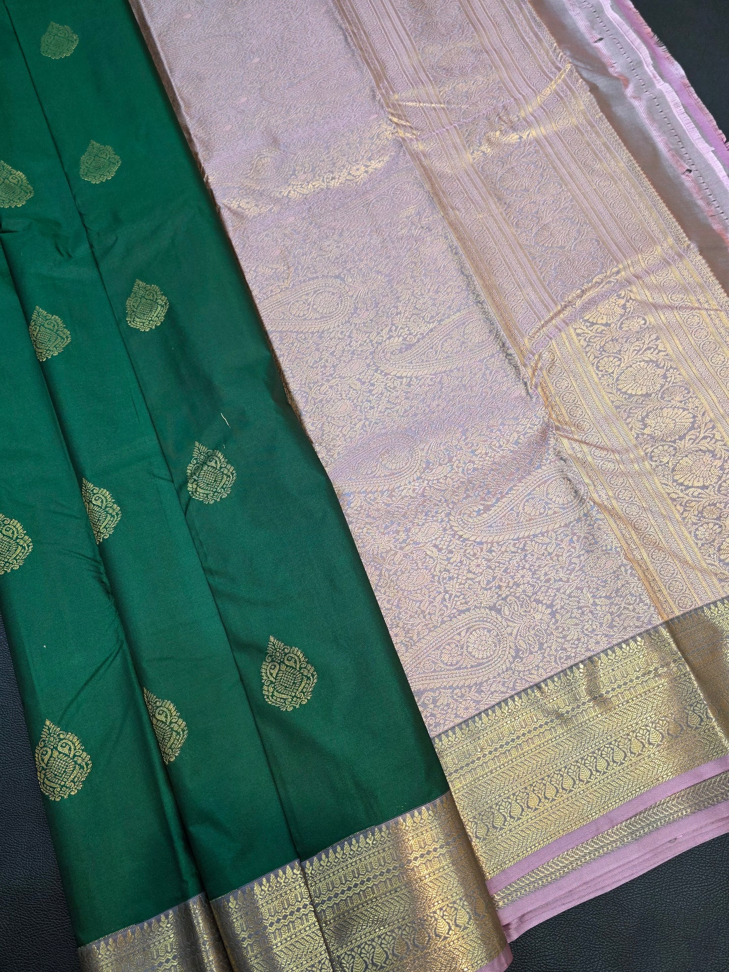 Emerald Green Semi Silk Saree with Rich Lavender Zari Pallu | Traditional Wedding & Festive Saree