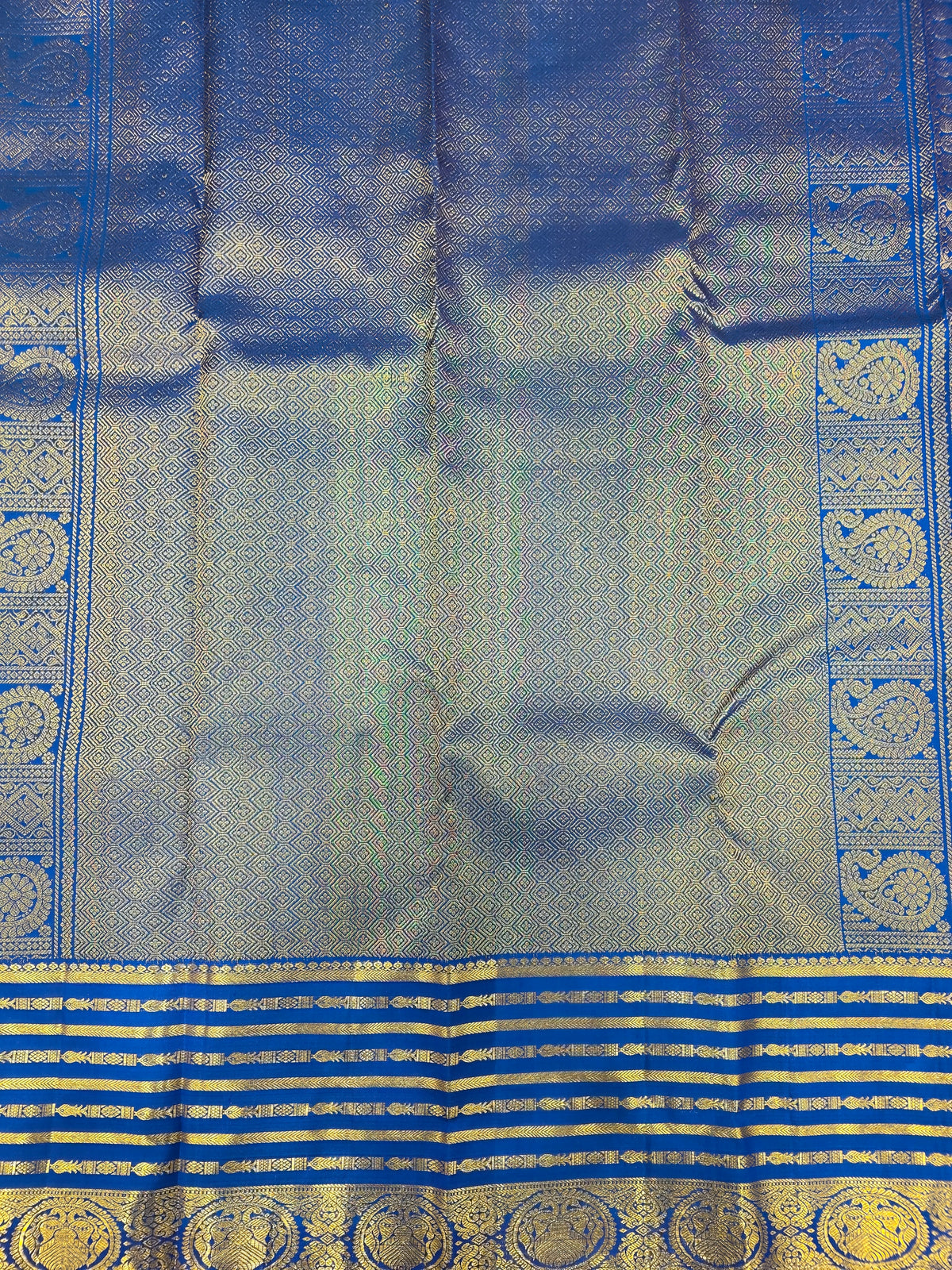 Peacock Green & Royal Blue Pure Silk Saree with Rich Zari Border | Traditional Wedding Saree AA-000911