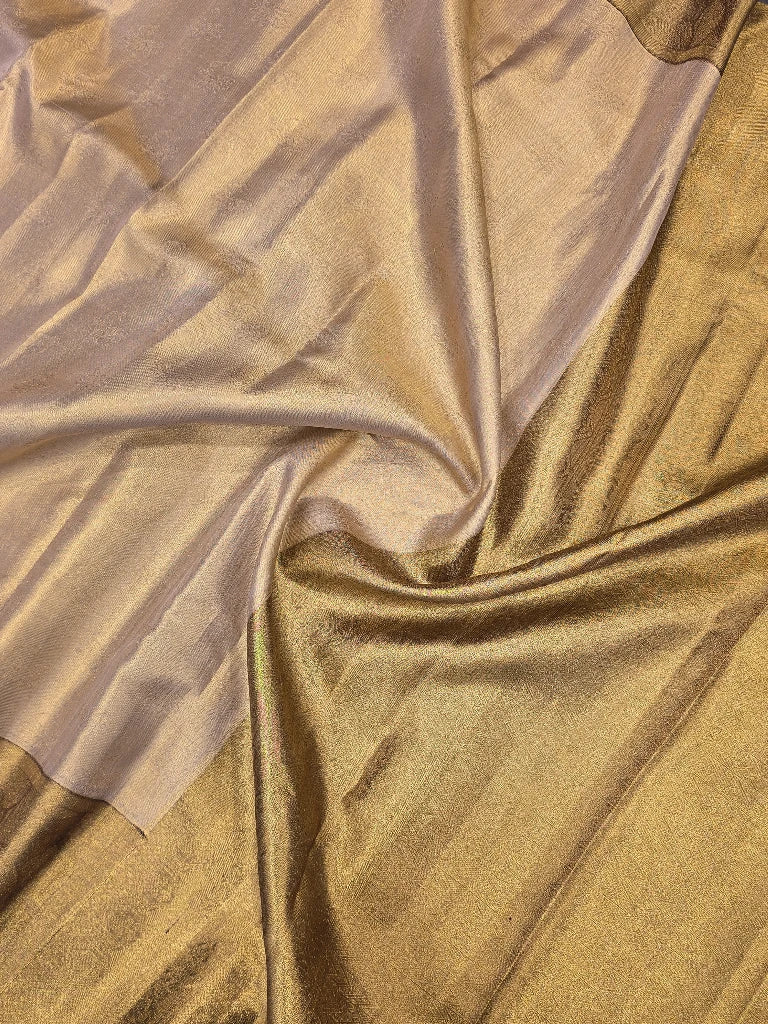 Champagne Gold Pure Kanchipuram Silk Saree with Antique Gold Zari Border | Luxury Bridal Silk Saree