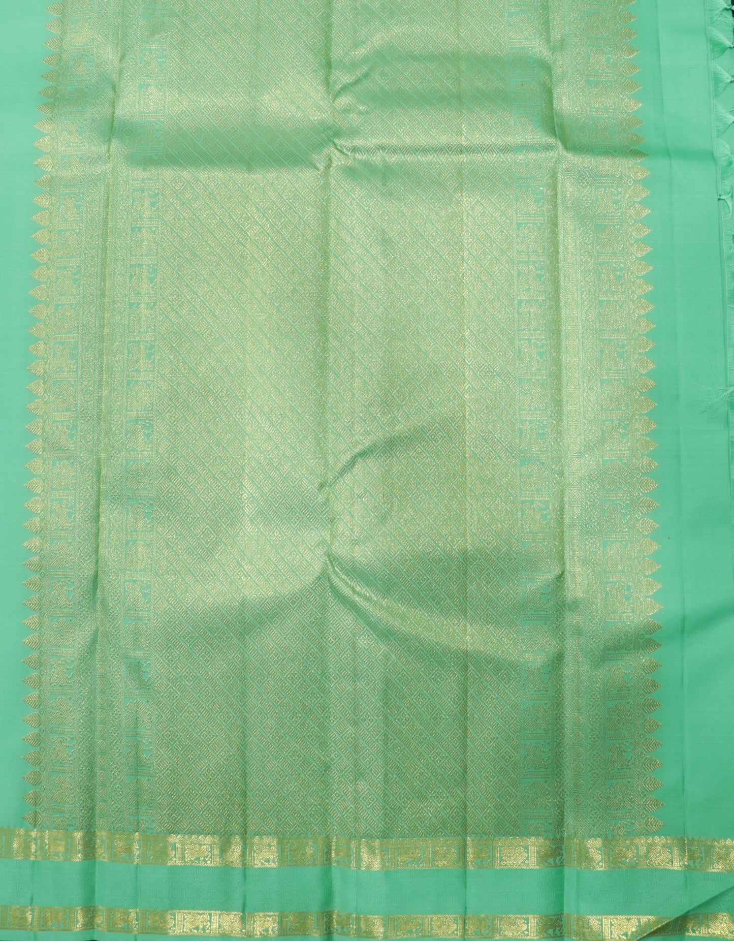 Kanchipuram Silk Saree Mint Green with Zari Elephant Motifs & Elegant Traditional Pallu
