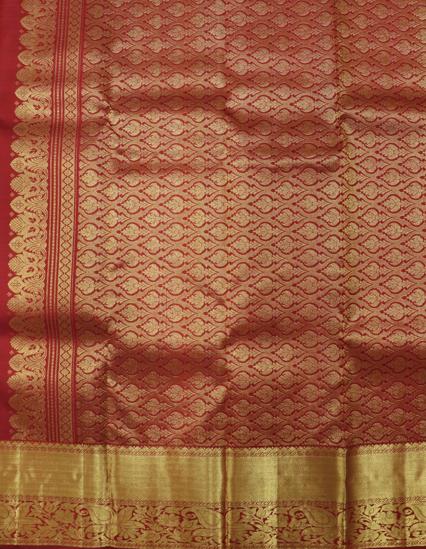 Kanchipuram Silk Saree Red with Heavy Gold Zari Pallu & Border Bridal Wedding Saree