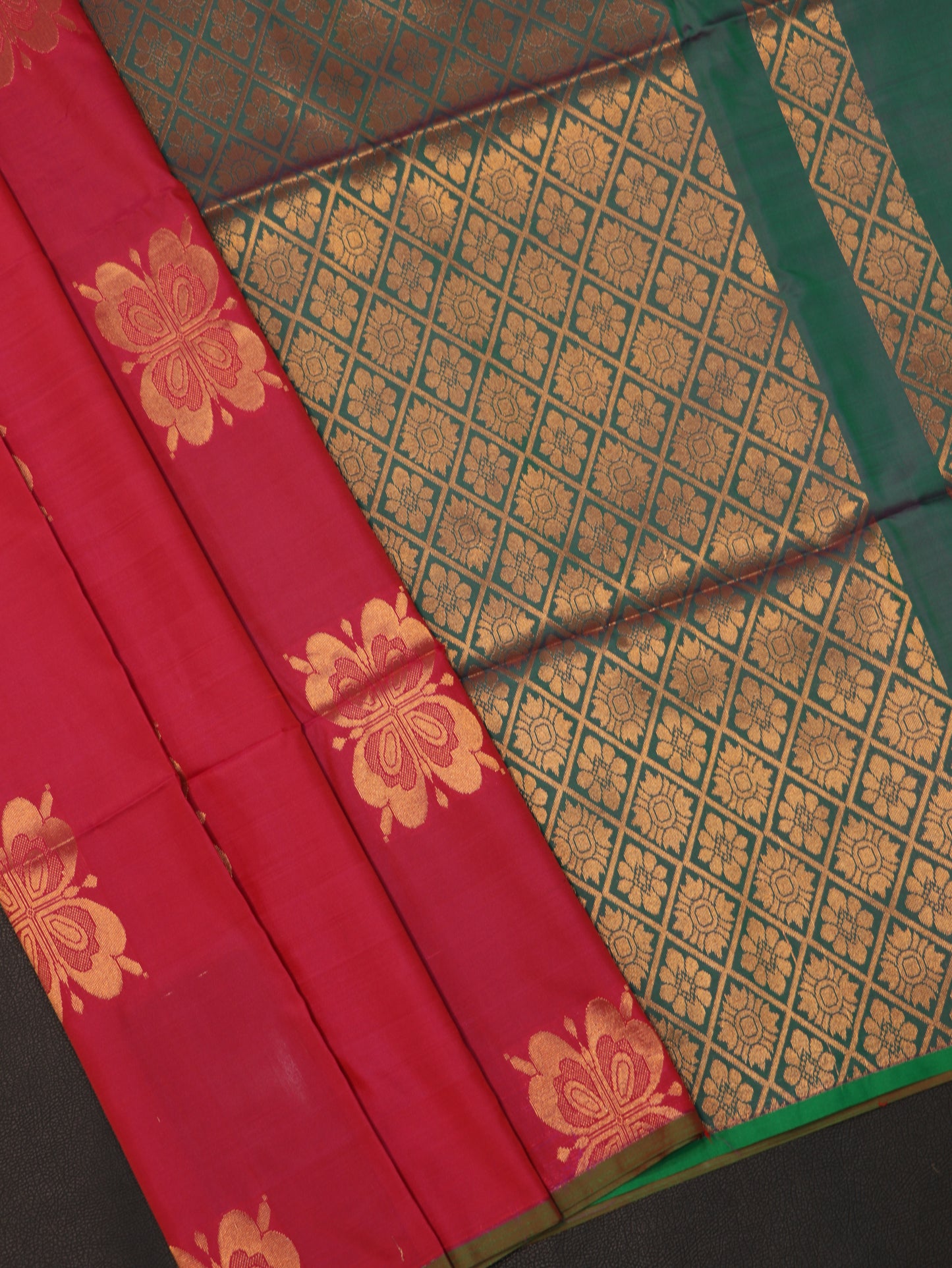 Luxury Rani Pink & Emerald Green Semi Soft Silk Saree with Rich Floral Zari Pallu