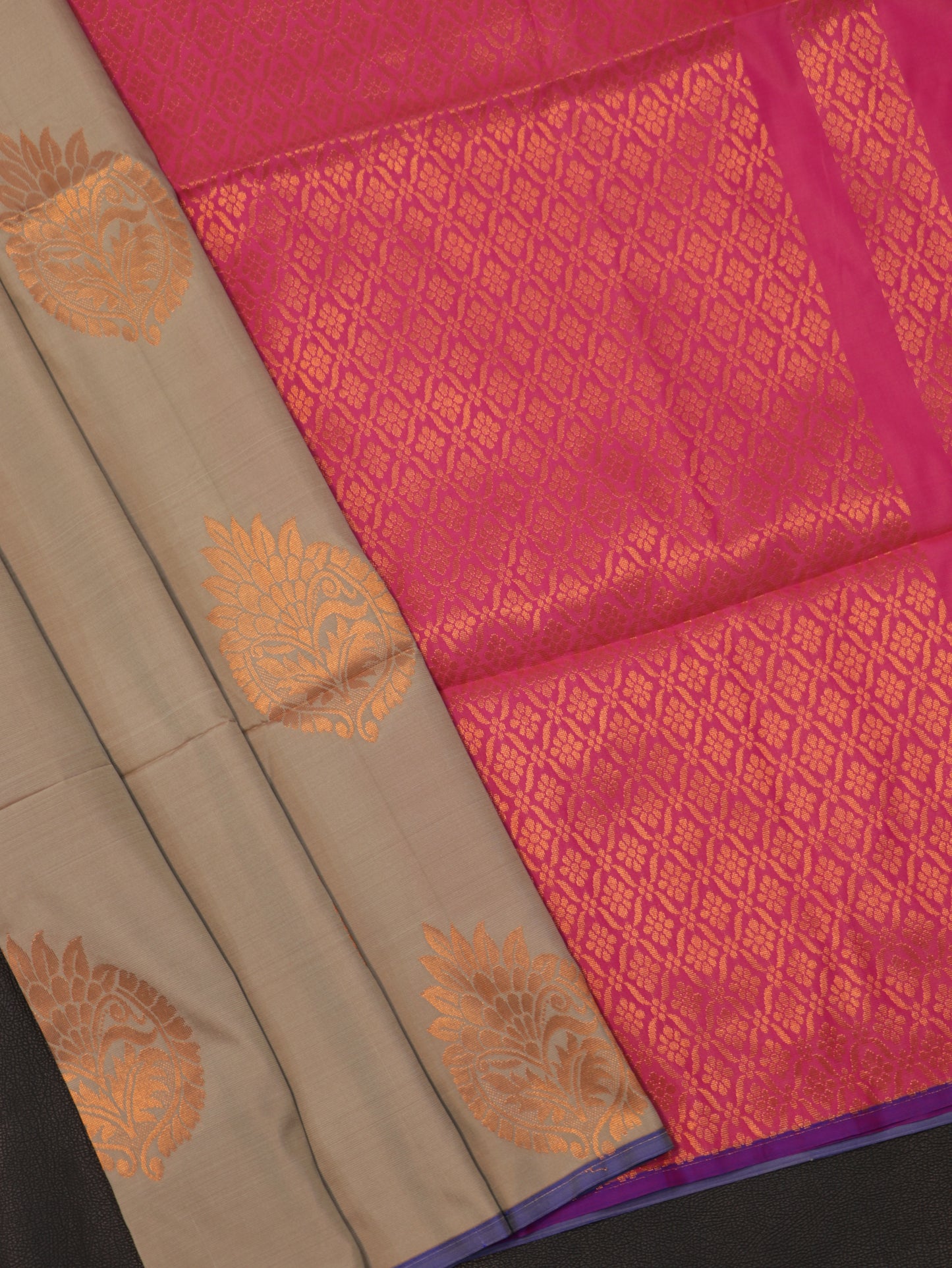 Royal Sandal Beige & Hot Pink Semi Soft Silk Saree with Rich Paisley Zari Woven Pallu