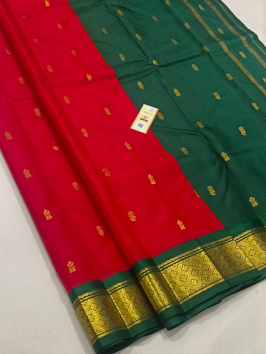 Traditional Red Pure Kanchipuram Silk with Green border