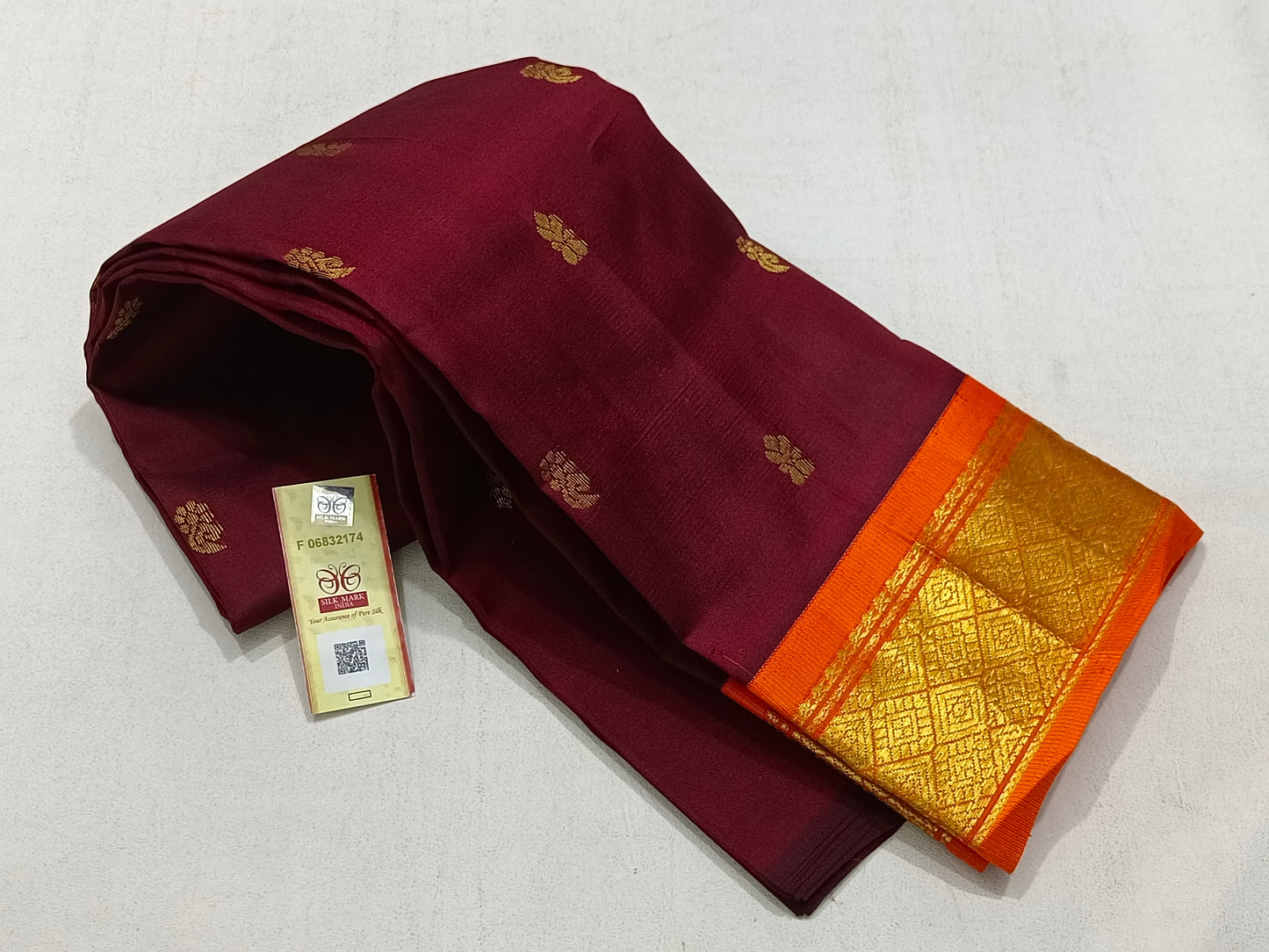 Classic Kaapi Saree With Orange Border In Kanchipuram Pure Silk