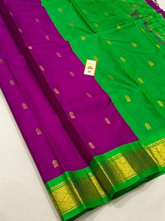 Traditional Magenta Kanchipuram Pure Silk Saree with Green Border