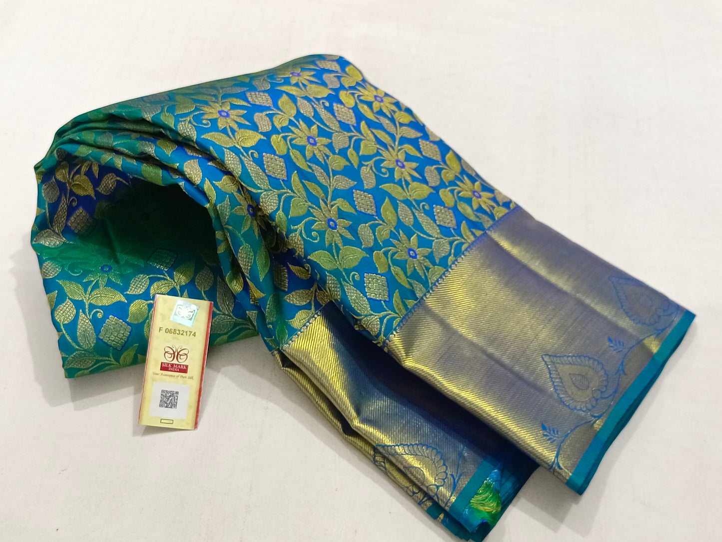 Blue Wedding Saree In Pure Kanchipuram Silk With Zari Border