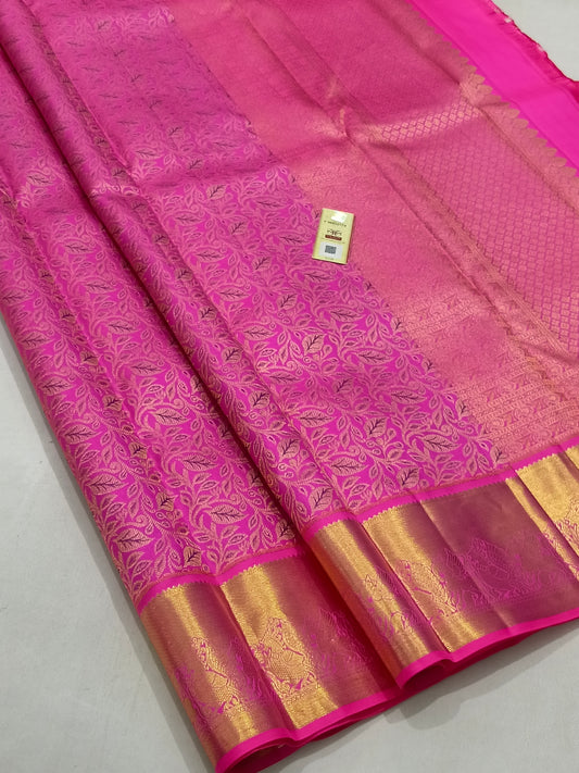 Baby Pink Wedding Saree In Pure Kanchipuram Silk With Zari Border