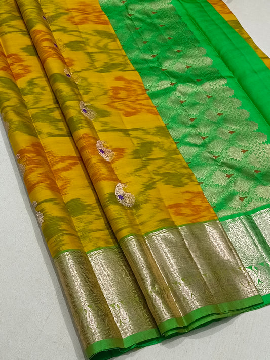 Pochampally Yellow And Green Silk Saree
