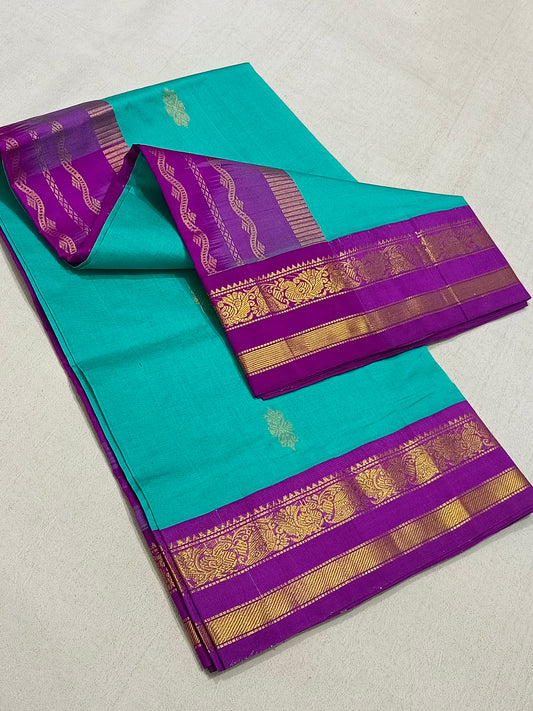 Teal and Purple Silk Cotton Saree
