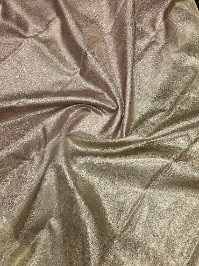 Elegant Dusty Mauve Pure Kanchipuram Silk Saree with Champagne Gold Zari Border | Bridal Silk Saree