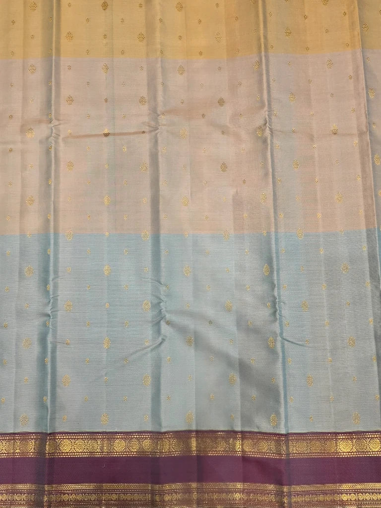 Ice Blue Pure Kanchipuram Silk Saree with Purple Gold Zari Border | Bridal Saree