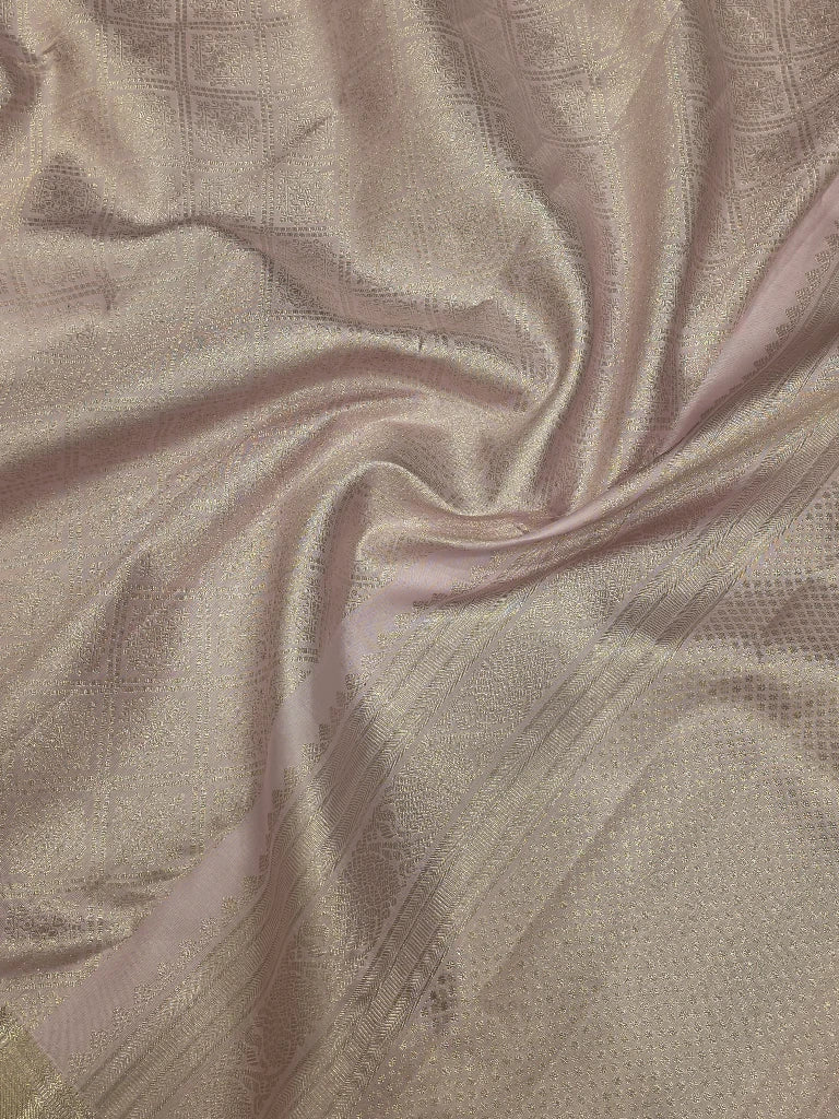 Pastel Pink Pure Kanchipuram Silk Saree with Silver Zari Border & Rich Traditional Pallu