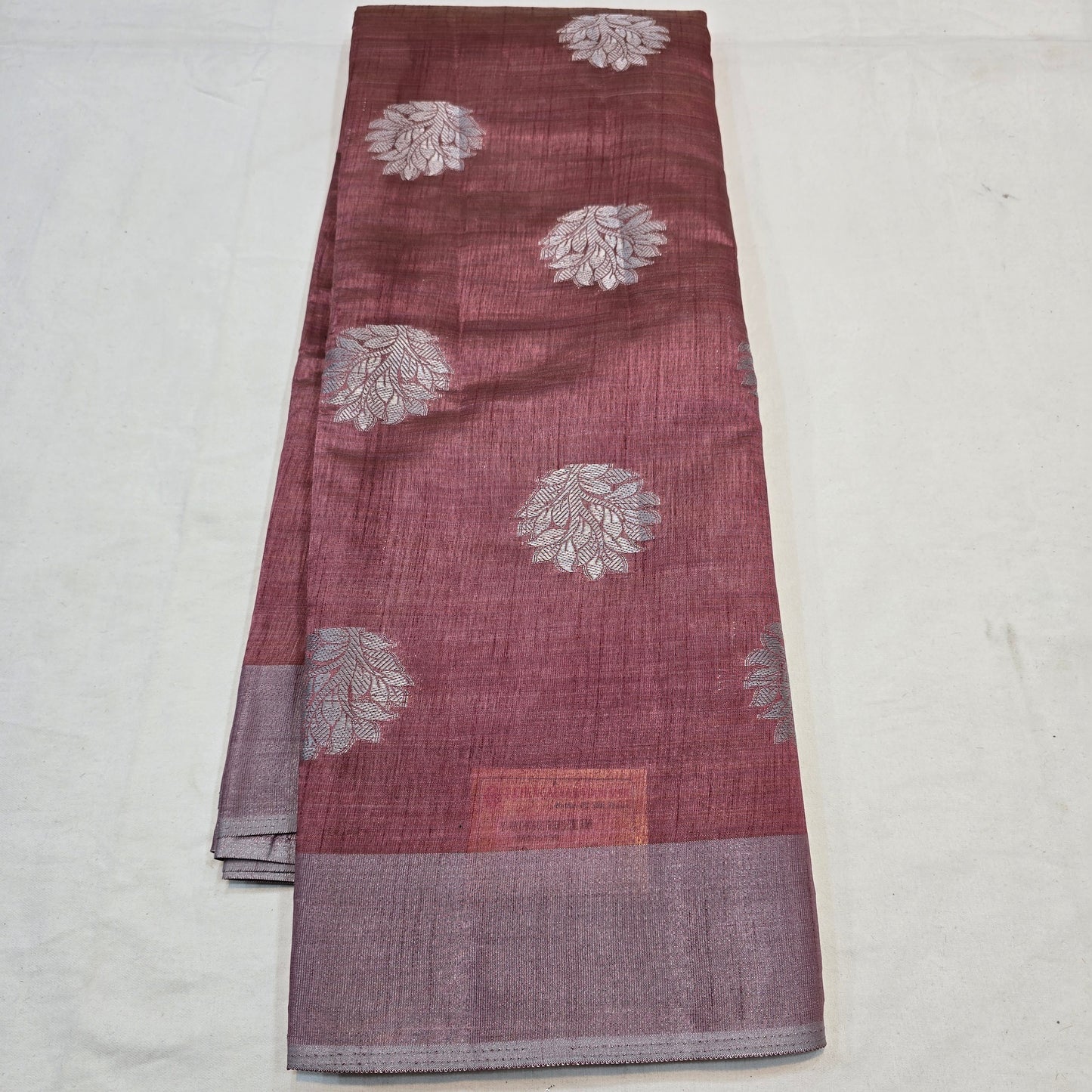 Honey Colour Tussar Fancy Saree with Silver Zari Checks & Striped Pallu