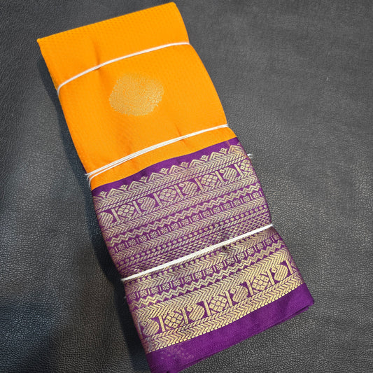 Sunset Orange Semi Silk Saree with Royal Purple Zari Border