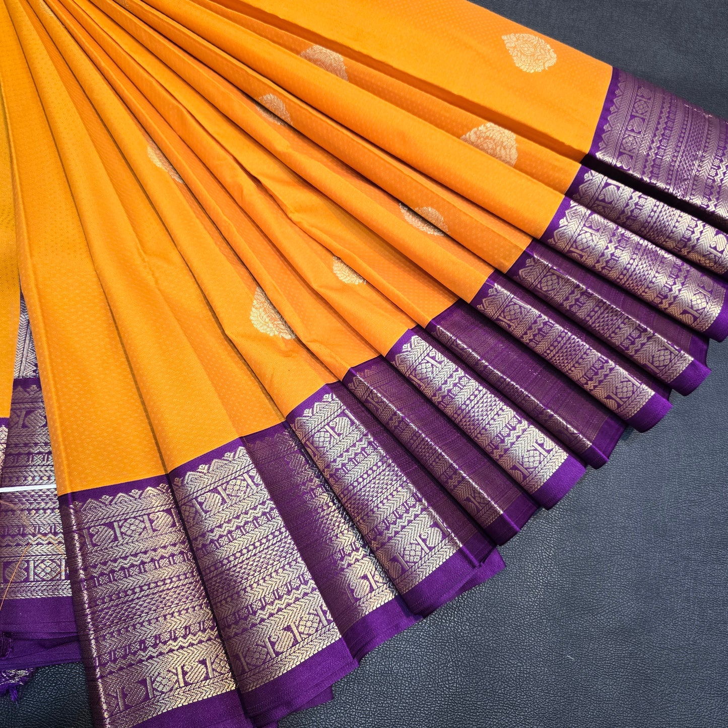 Sunset Orange Semi Silk Saree with Royal Purple Zari Border