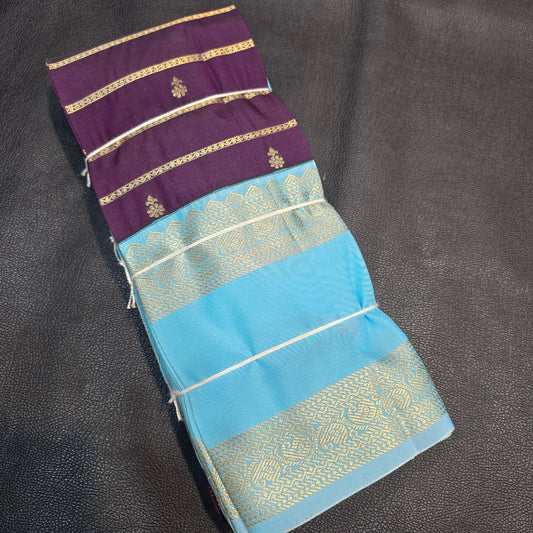 Grand Entry Guaranteed – Purple Body with Sky Blue Zari Border
