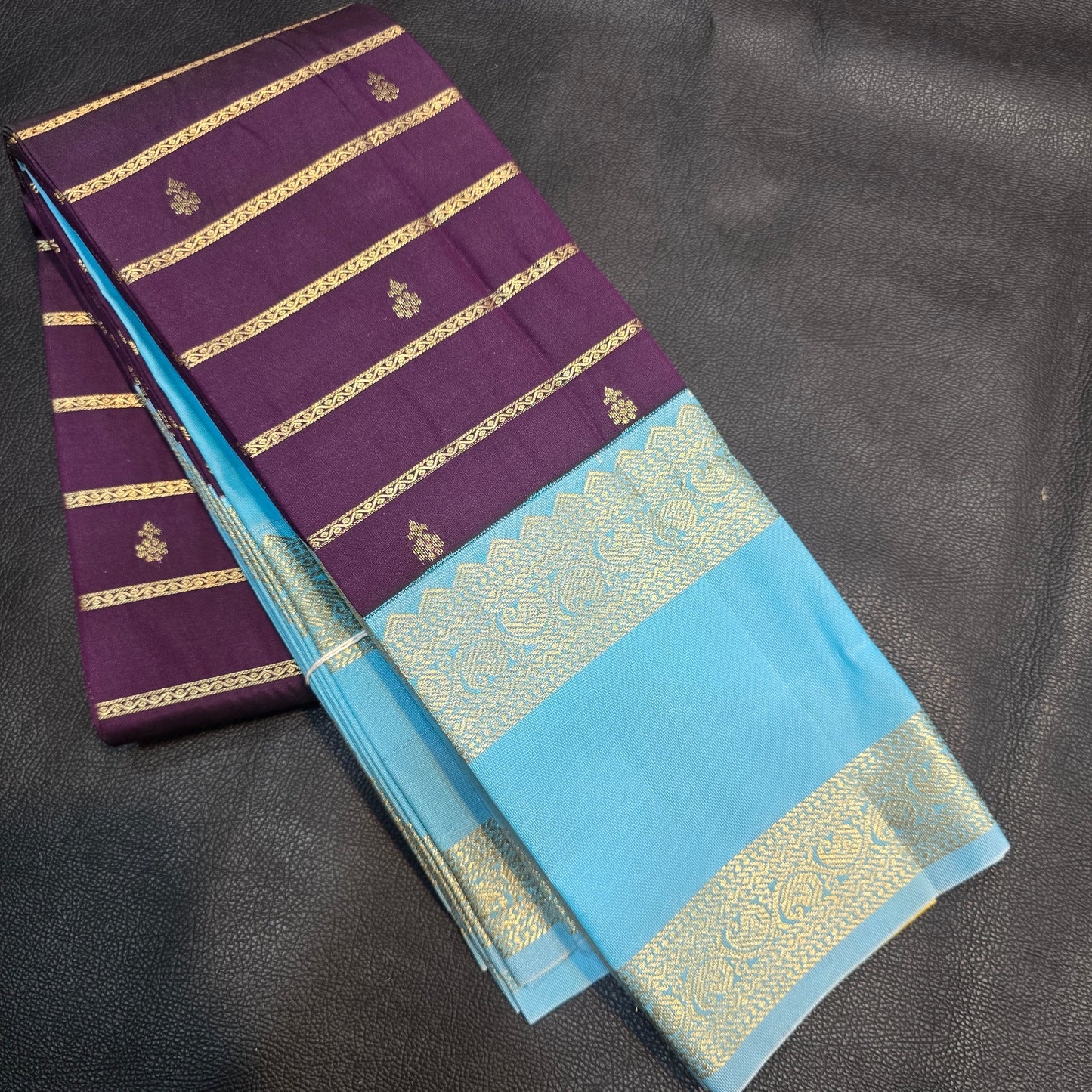 Grand Entry Guaranteed – Purple Body with Sky Blue Zari Border