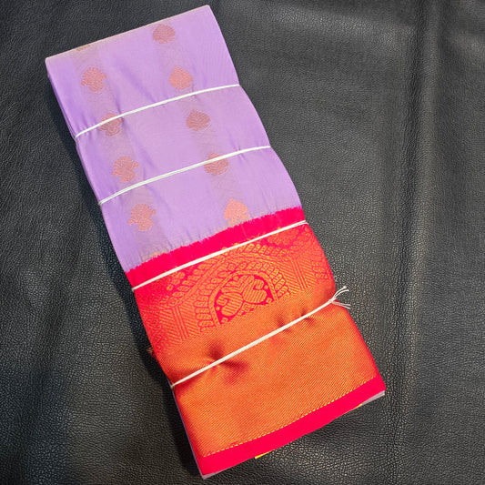 Lavender Elegance Kanchipuram Semi Silk Saree with Rich Pink & Gold Zari Border
