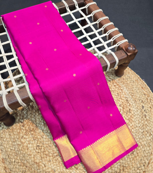 Kanchipuram Pure Fancy Handloom Silk Saree – Rani Pink with Rich Gold Zari Brocade Pallu | Bridal Wedding Silk Saree