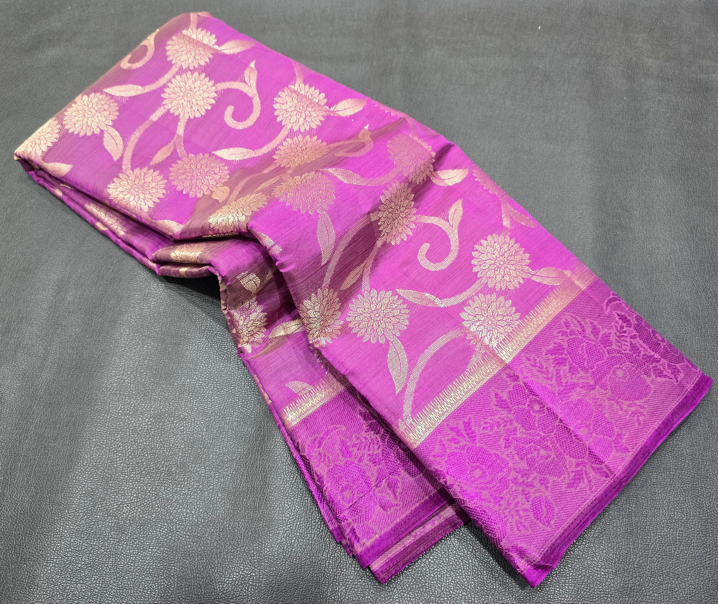 Royal Wine Purple Semi-Tussar Silk Saree with All-Over Gold Zari Floral Jaal and Woven Jacquard Border