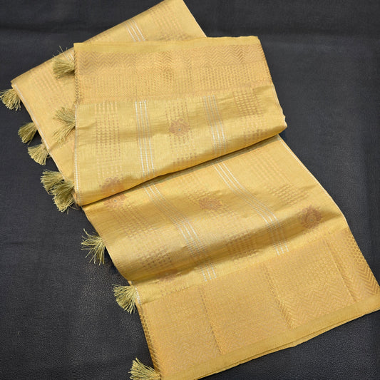 Elegant Gold Beige Semi Tussar Silk Saree with Traditional Zari Border & Rich Designer Pallu