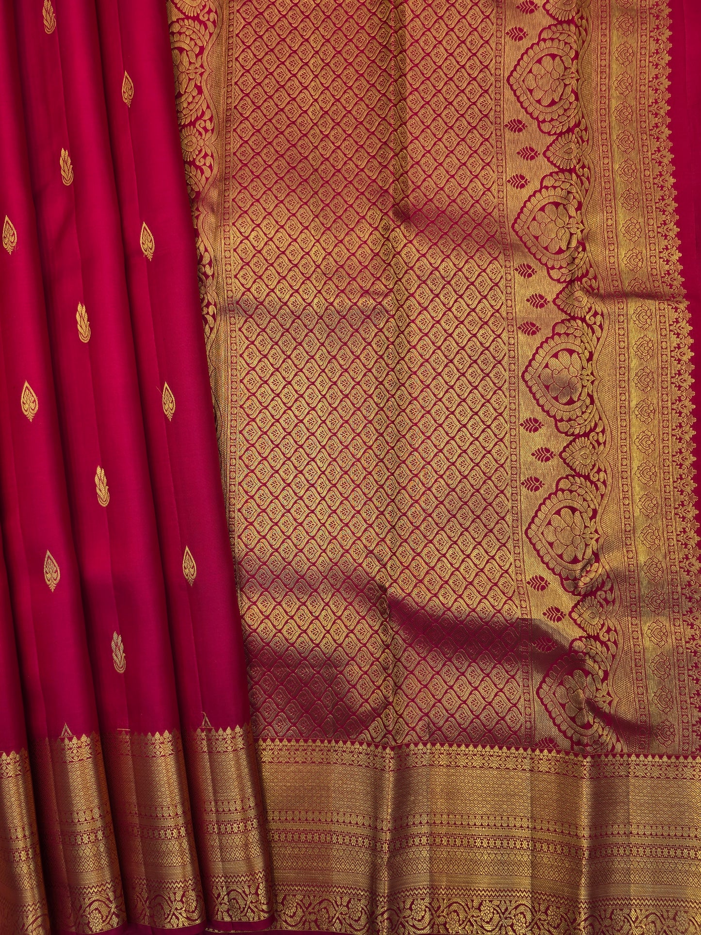 Kanchipuram Silk Saree Pink with Heavy Gold Zari Pallu & Paisley Buttas Bridal Wear