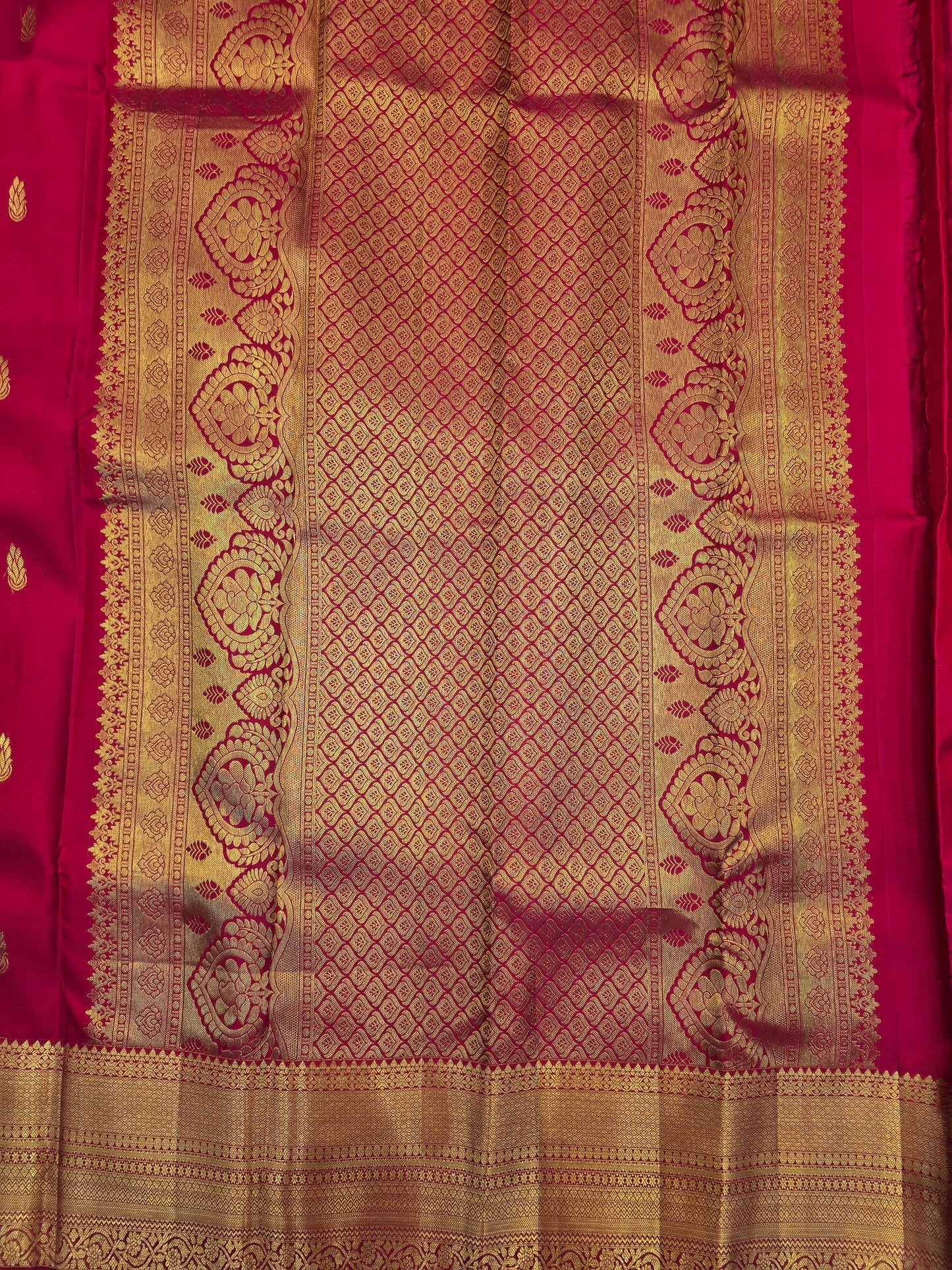 Kanchipuram Silk Saree Pink with Heavy Gold Zari Pallu & Paisley Buttas Bridal Wear