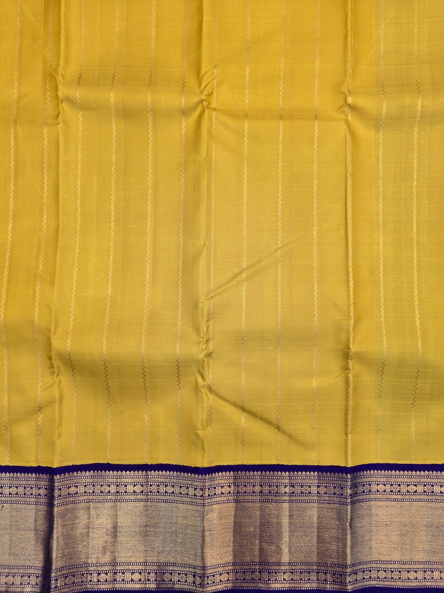 Kanchipuram Silk Saree Mustard Yellow with Purple Contrast Pallu & Zari Border Bridal Wear