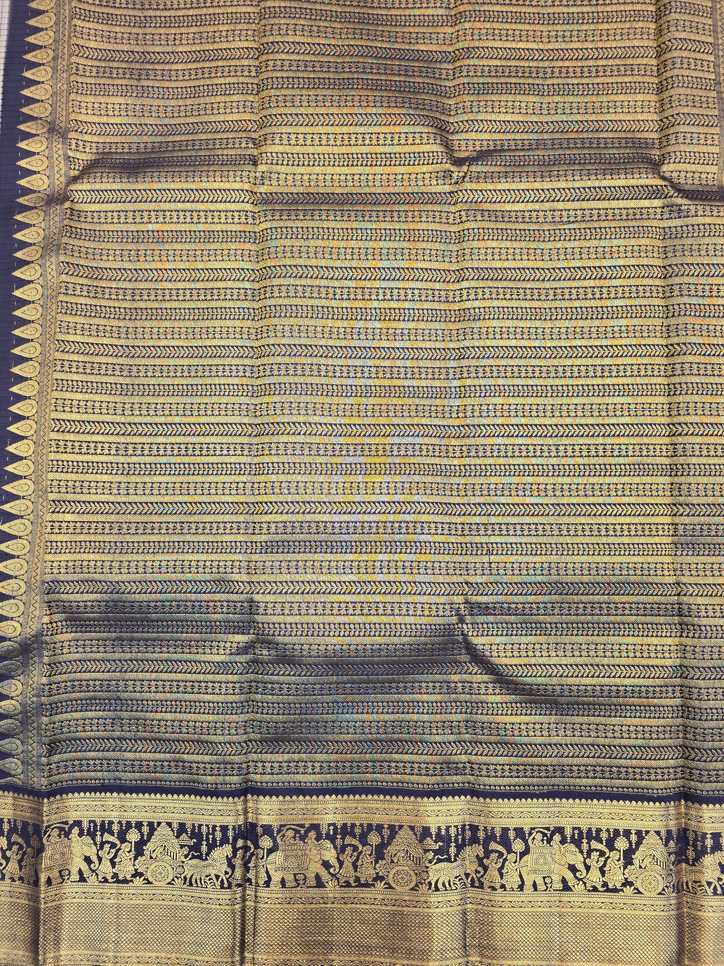 Kanchipuram Silk Saree Off White with Navy Blue Border Traditional Bridal Saree