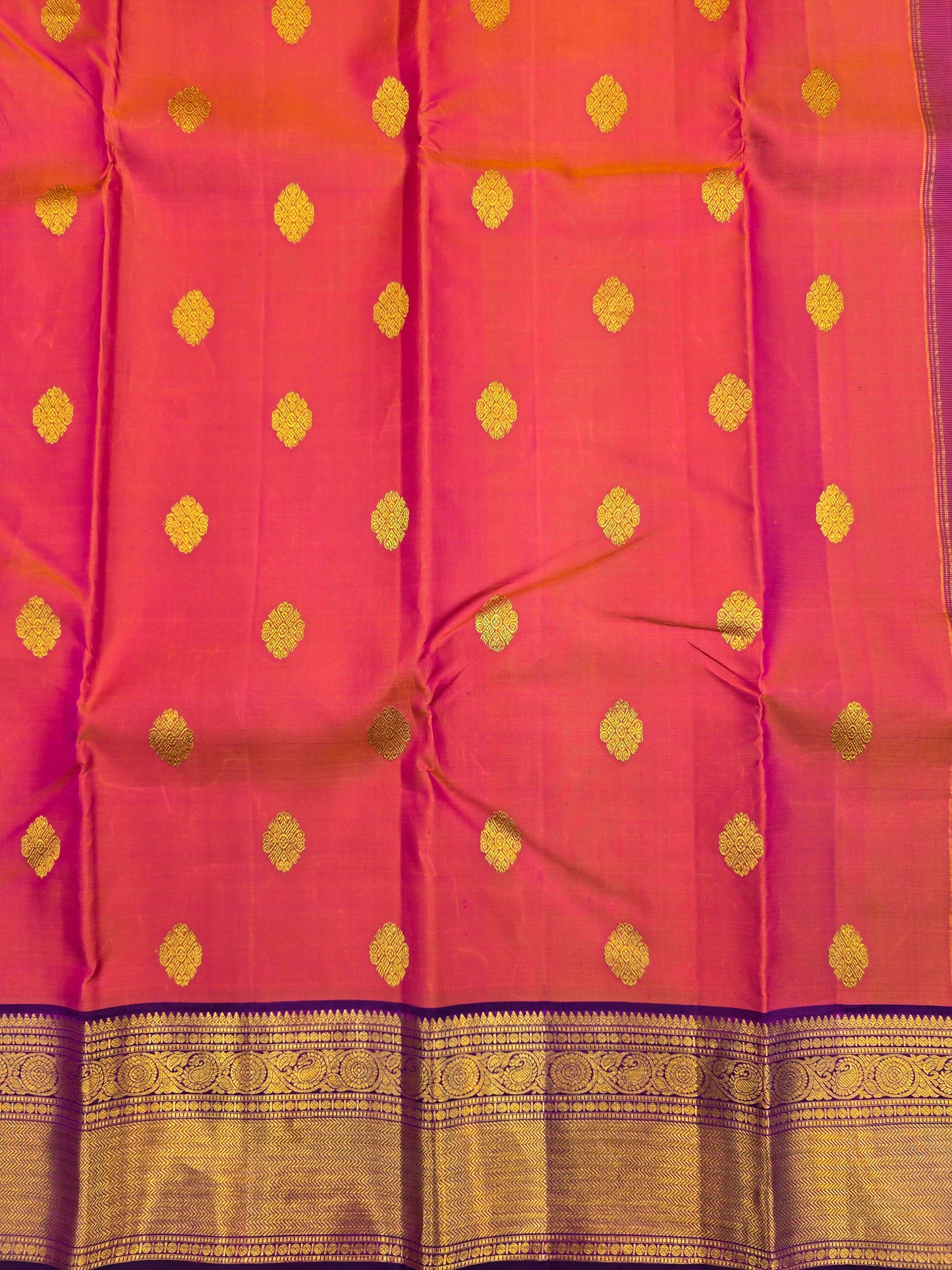 Kanchipuram Silk Saree Pink with Purple Border Bridal Traditional Saree