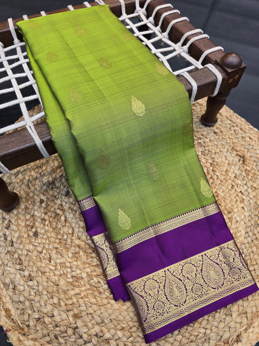 Kanchipuram Silk Saree Green with Purple Border Bridal Traditional Saree