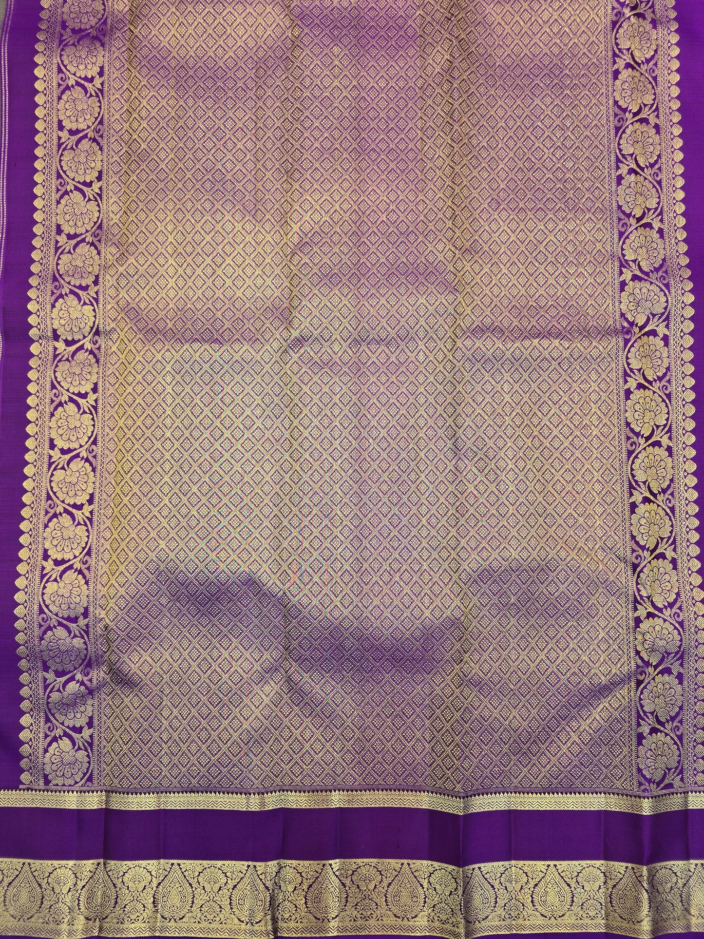Kanchipuram Silk Saree Green with Purple Border Bridal Traditional Saree
