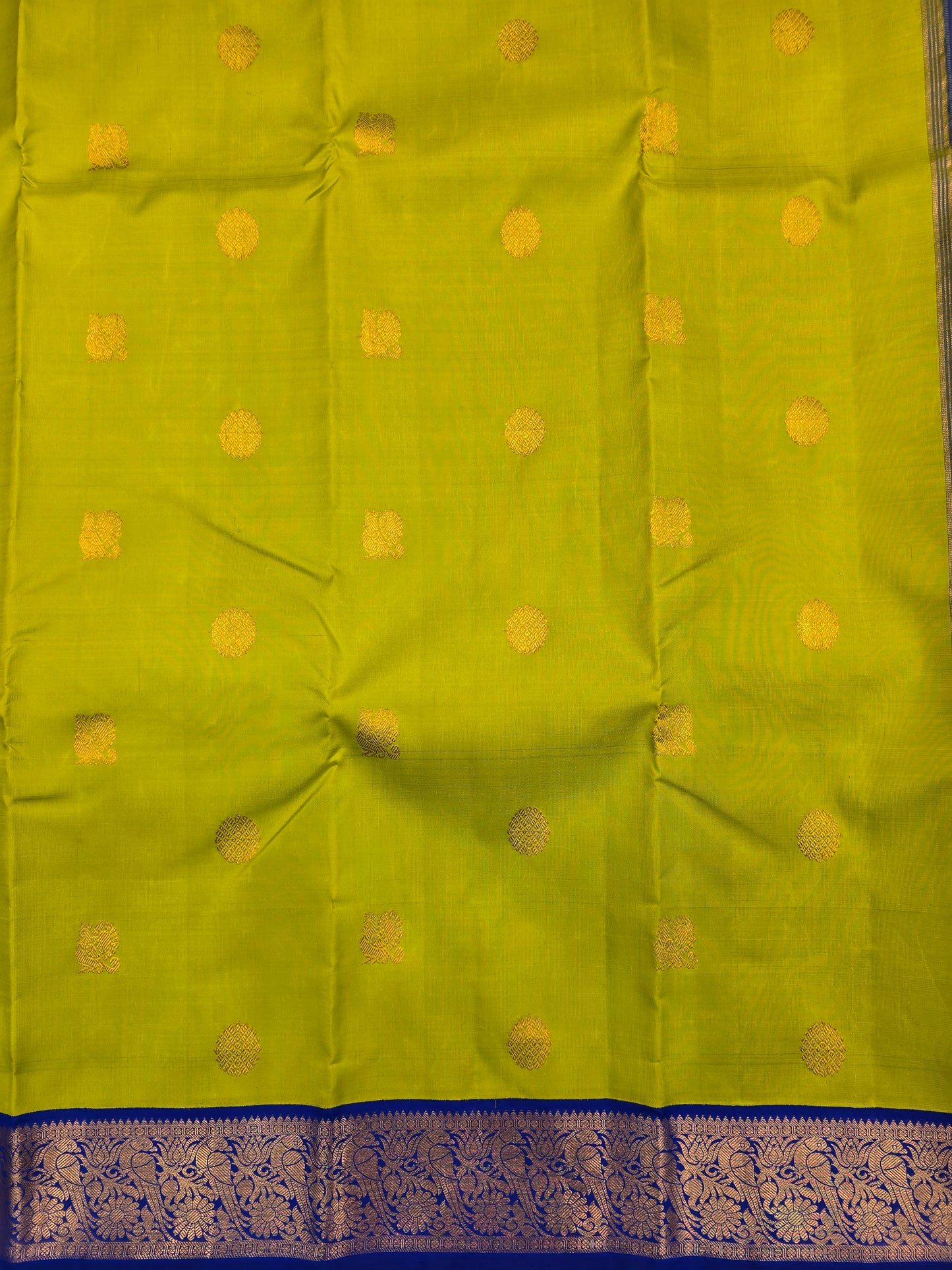 Parrot Green Kanchipuram Silk Saree with Royal Blue Border Zari Pallu Bridal Saree