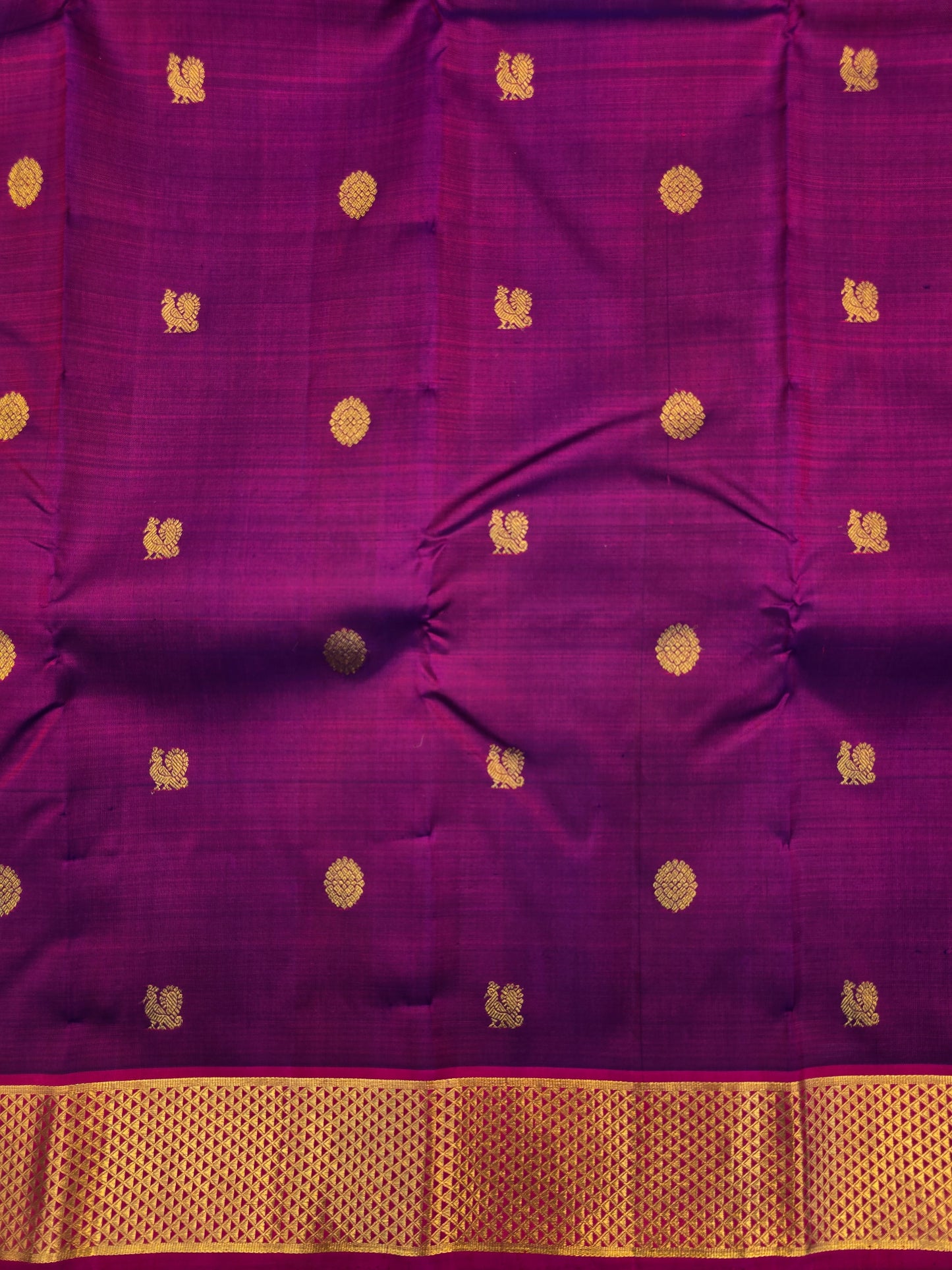 Purple Kanchipuram Silk Saree with Gold Zari Pallu Pink Border Bridal Saree