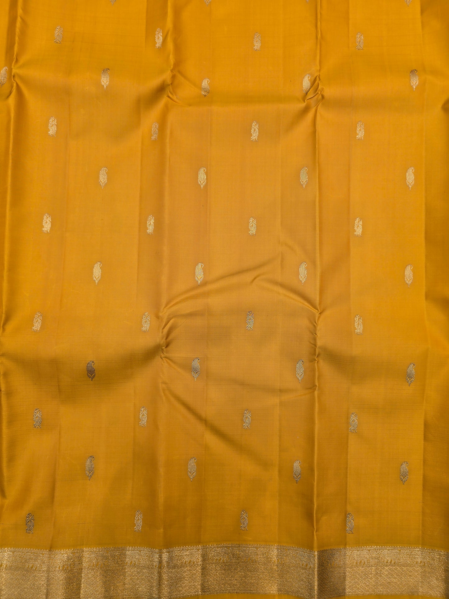 Kanchipuram Silk Saree Mustard Yellow with Zari Buttas Bridal Traditional Saree