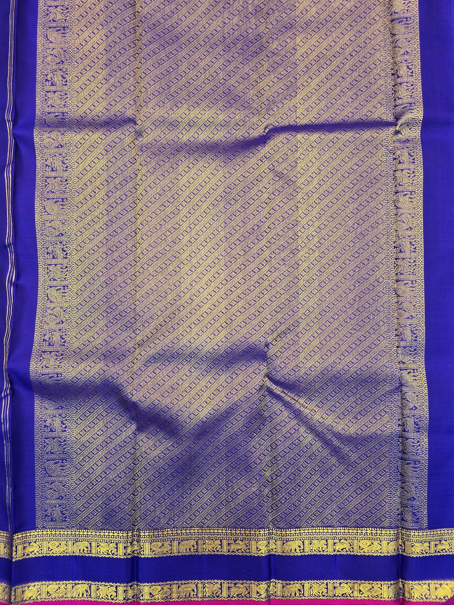 Royal Blue Kanchipuram Silk Saree with Elephant Border Gold Zari Bridal Saree