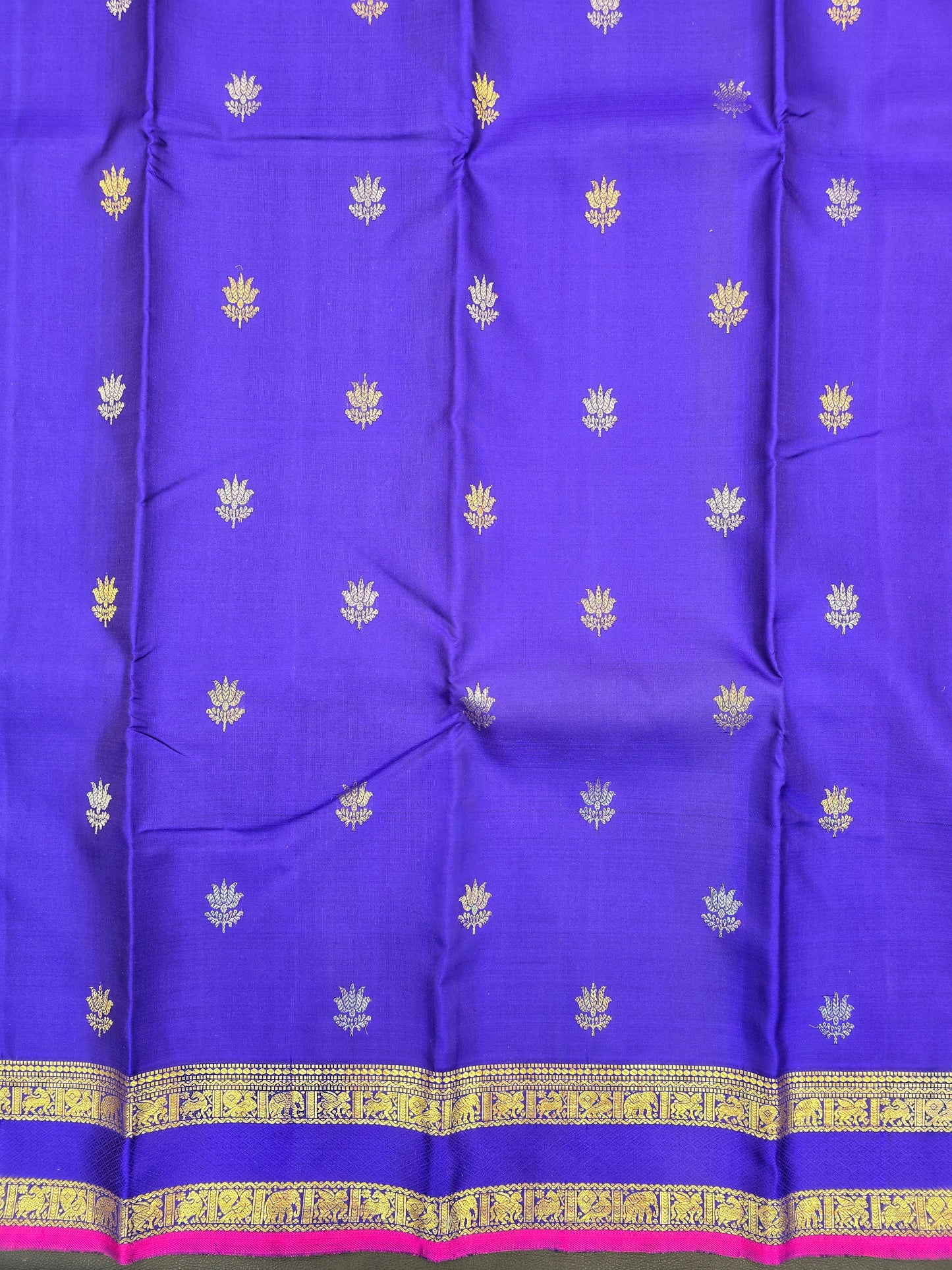 Royal Blue Kanchipuram Silk Saree with Elephant Border Gold Zari Bridal Saree