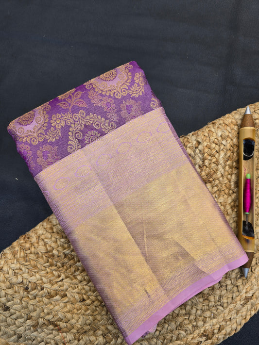 Golden Purple Kanchipuram Silk Saree with Lavender Korvai Border Bridal Traditional Saree