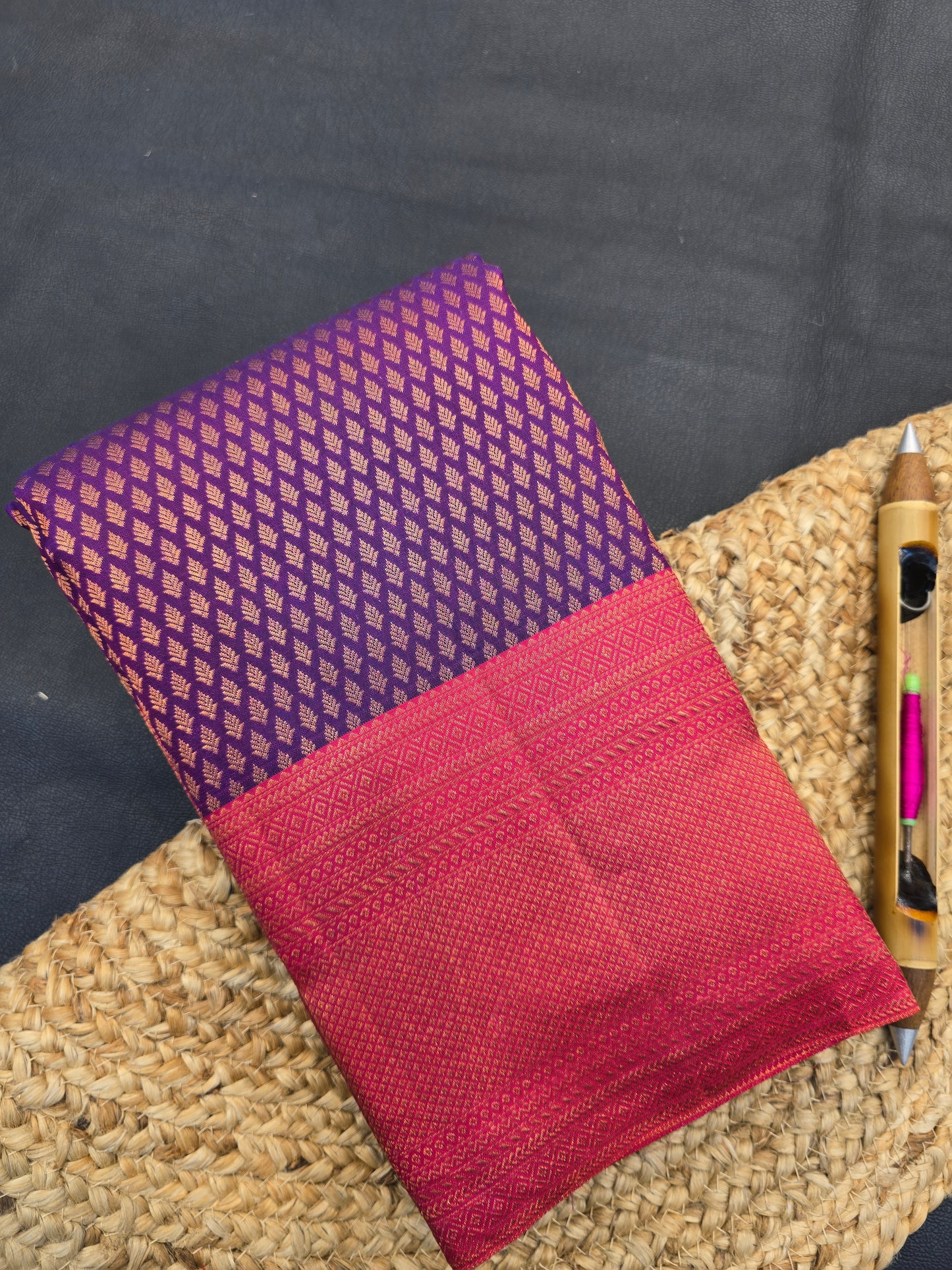 Purple Kanchipuram Silk Saree with Rani Pink Korvai Border Bridal Traditional Saree
