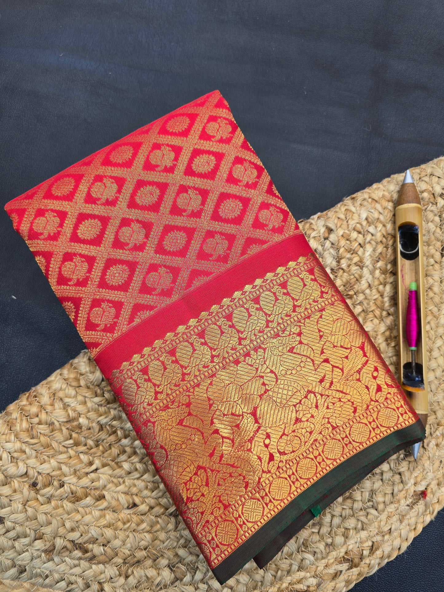 Red Kanchipuram Silk Saree with Elephant Zari Border Traditional Bridal Saree